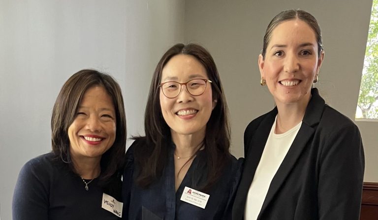 Sycamores' Wendy Wang and Eleanor Owens with Azusa Pacific University’s Jean Un (center).